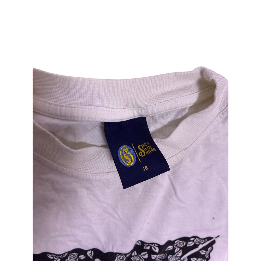 Vintage Black & White Linocut Rose Floral Graphic T-Shirt Womens Large 16 Tee - Picture 2 of 5